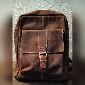 Brown Leather, Medium Size, Unisex Backpack